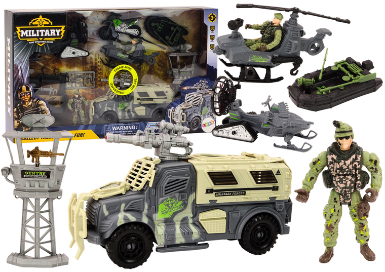 Lean Toys, zestaw militarny, wozy bojowe z helikopterem i figurkami