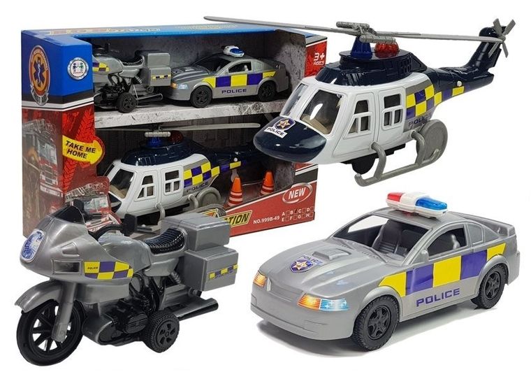 Lean Toys, zestaw pojazdów policja, światło/dźwięk