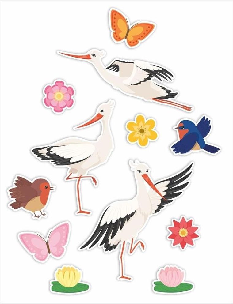 LearnHow, dekoracje okienne, dwustronne, bociany, 12 elementy