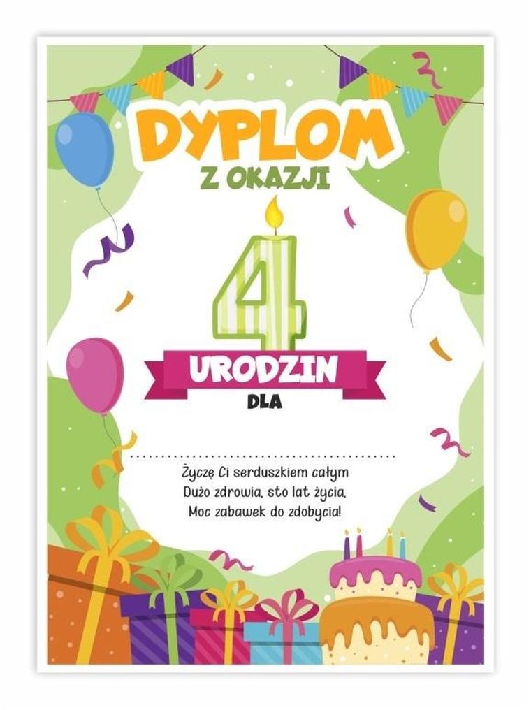 Learnhow, dyplom A5 urodzinowy, czwarte urodziny, 5 szt.