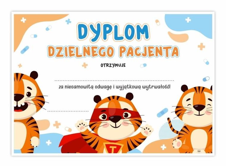 LearnHow, dyplom Dzielnego Pacjenta, A5, tygrys, 10 szt.