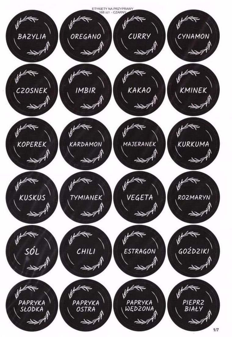 LearnHow, etykiety na przyprawy, czarne, 40 mm, 168 szt.