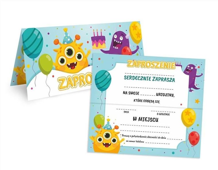 LearnHow, zaproszenie na urodziny, potworki, 10 szt.
