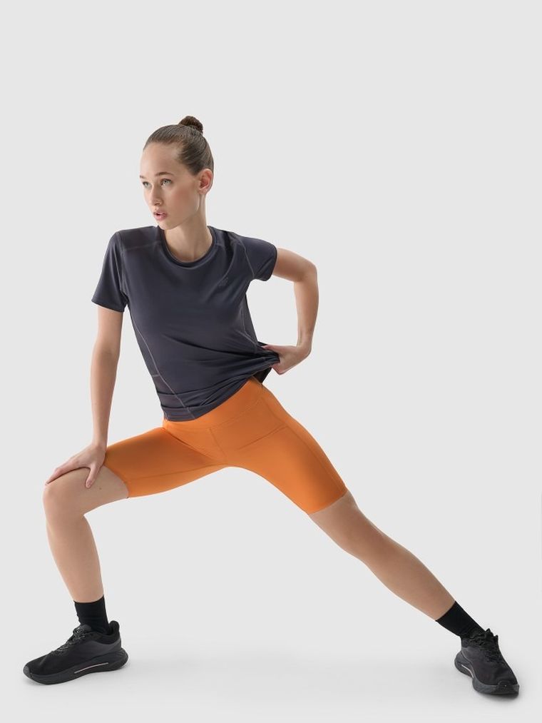 Legginsy damskie, kolarki, pomarańczowe, 4F