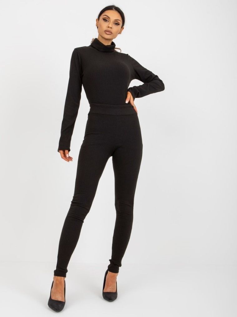 Legginsy damskie, prążkowane, czarne, Lakerta