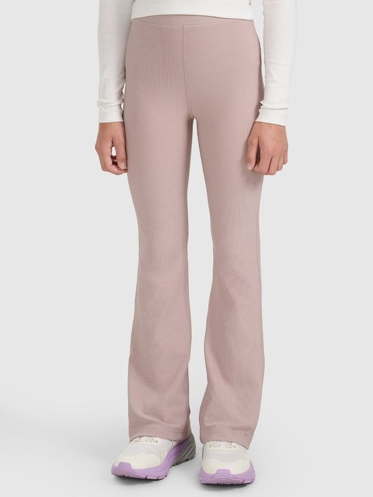 Legginsy dziewczęce, flare, prążkowane, beżowe, 4F