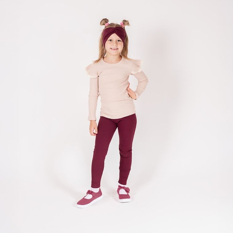Legginsy dziewczęce, prążkowane, bordowe, Nicol