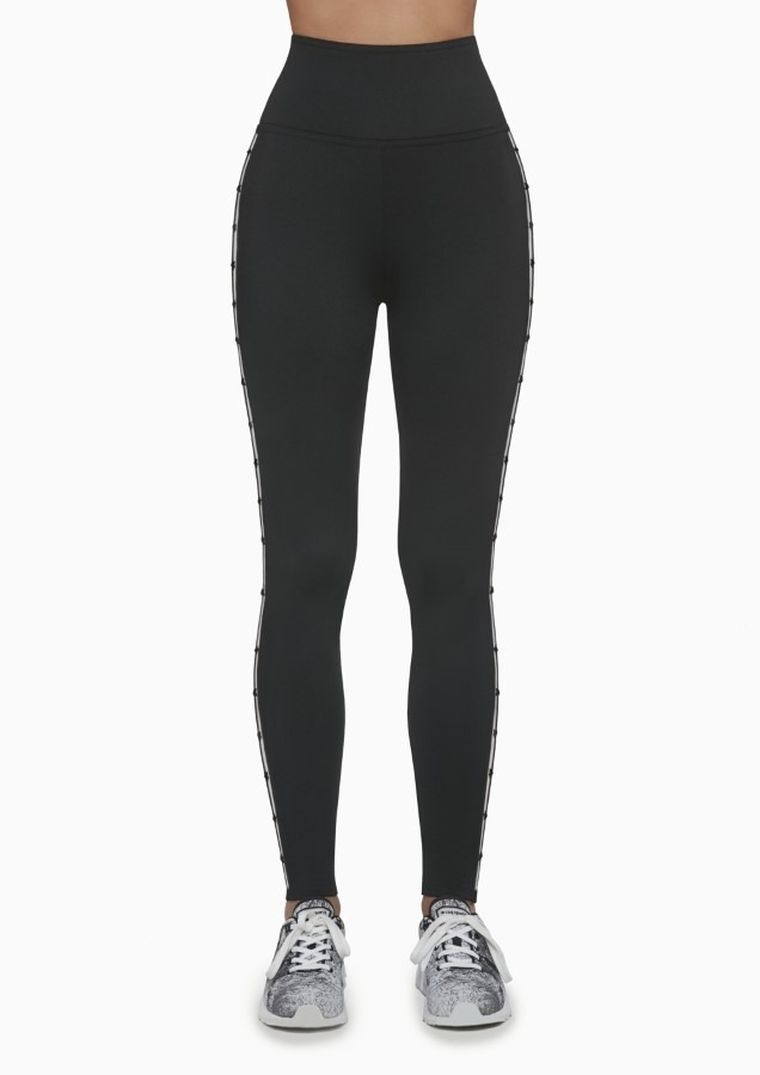 Legginsy sportowe damskie, czarne, lampasy, Bas Black