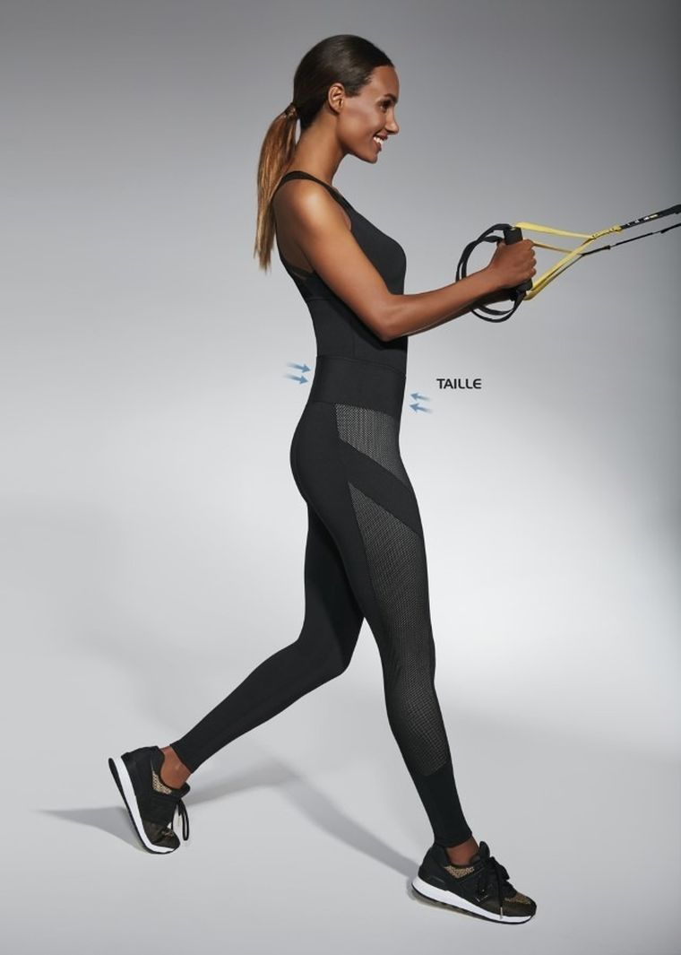 Legginsy sportowe damskie, czarne, wstawki, Bas Black