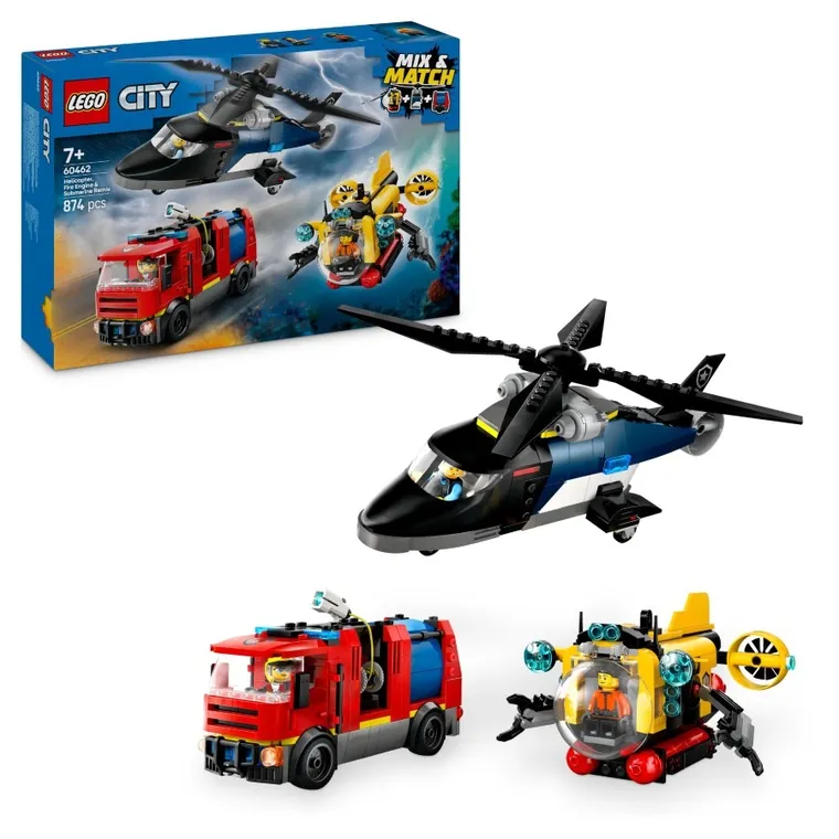 LEGO City, Zestaw z helikopterem, wozem strażackim i łodzią podwodną, 60462