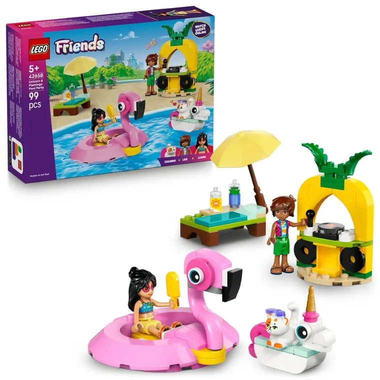 LEGO Friends, Impreza na basenie z jednorożcem i flamingiem, 42658
