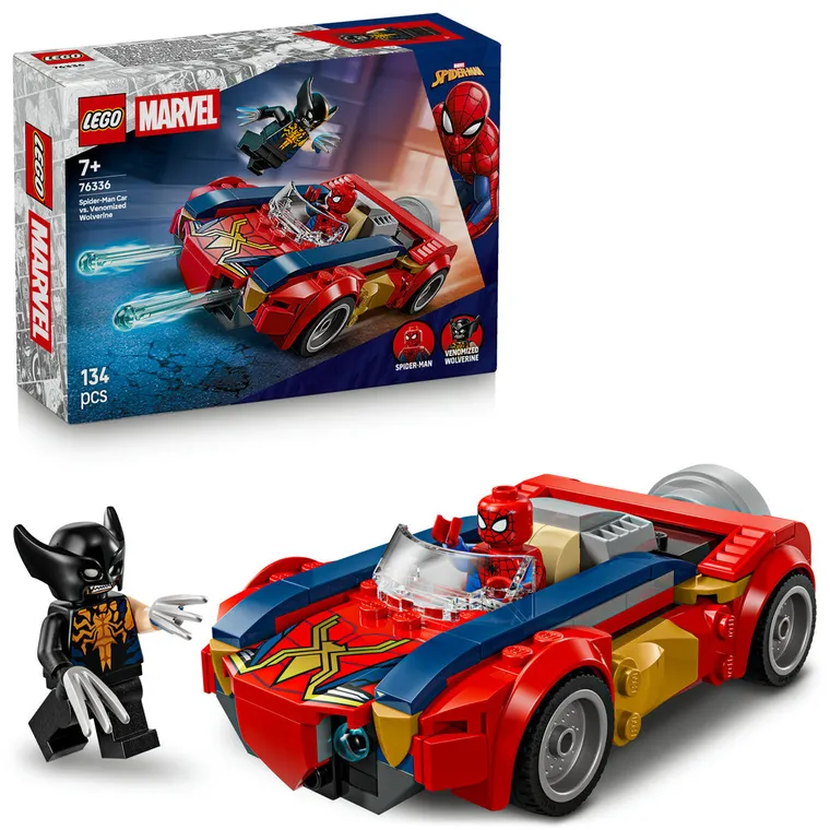 LEGO Marvel, Spider-Man w samochodzie kontra zvenomowany Wolverine, 76336