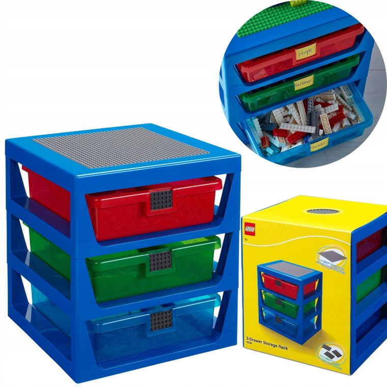 LEGO, szafka na klocki z szufladami, niebieska