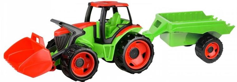 Lena, traktor z łyżką i przyczepą, pojazd, czerwono-zielony