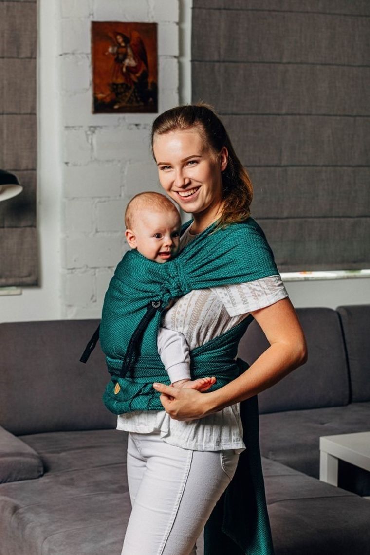 LennyLamb, LennyHybrid Half Buckle, nosidełko, splot jodełkowy, szmaragd