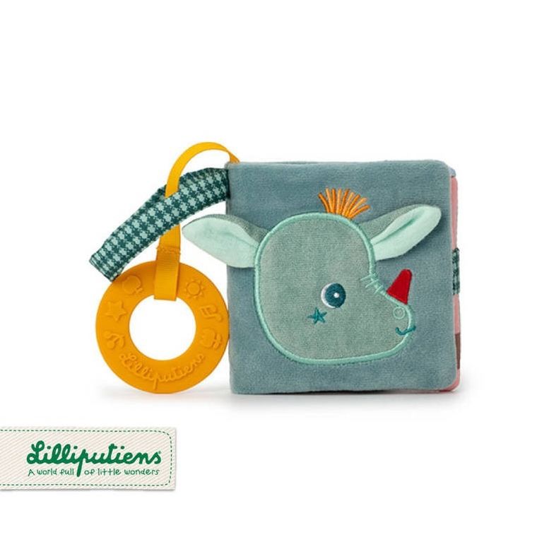 Lilliputiens, Smok Joe, miękka mini-książeczka z silikonowym gryzakiem, 6m+
