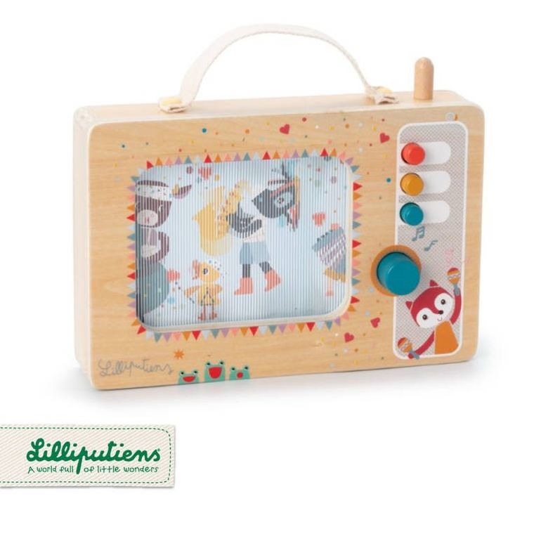 Lilliputiens, Telewizor, drewniana, animowana pozytywka, 10m+