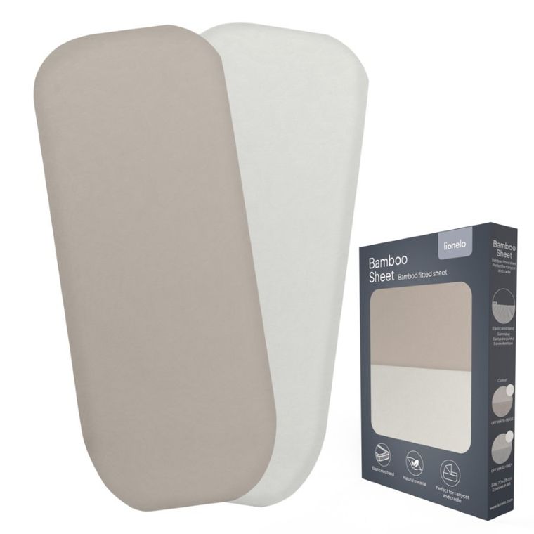 Lionelo, bambusowe prześcieradło z gumką, biały/beżowy, 60-118 cm, 2 szt.