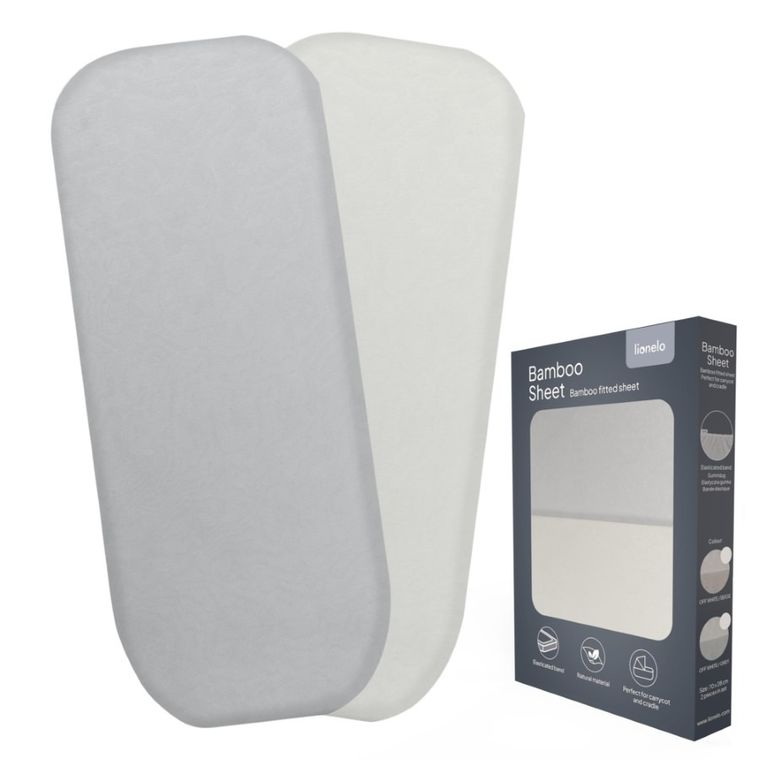 Lionelo, bambusowe prześcieradło z gumką, biały/szary, 28-70 cm, 2 szt.