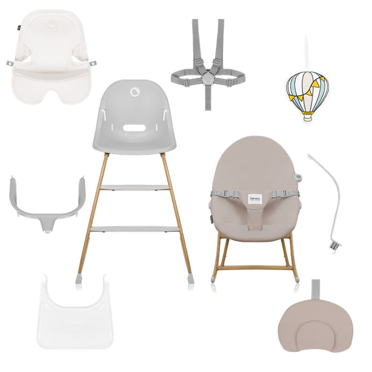 Lionelo, Dalia Set, krzesełko do karmienia, 4w1, Grey Stone Natural