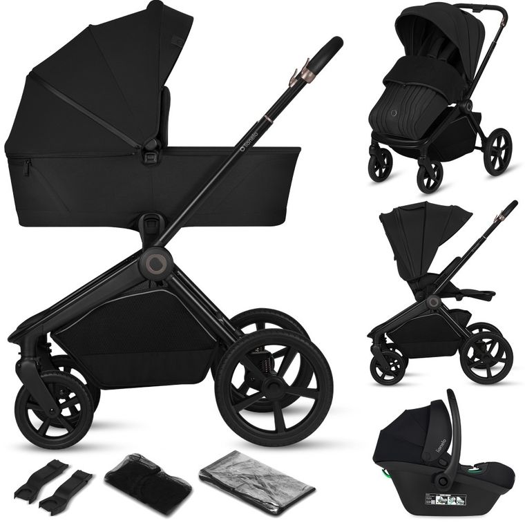 Lionelo, Freya, wózek wielofunkcyjny, składana gondola, 3w1, black onyx