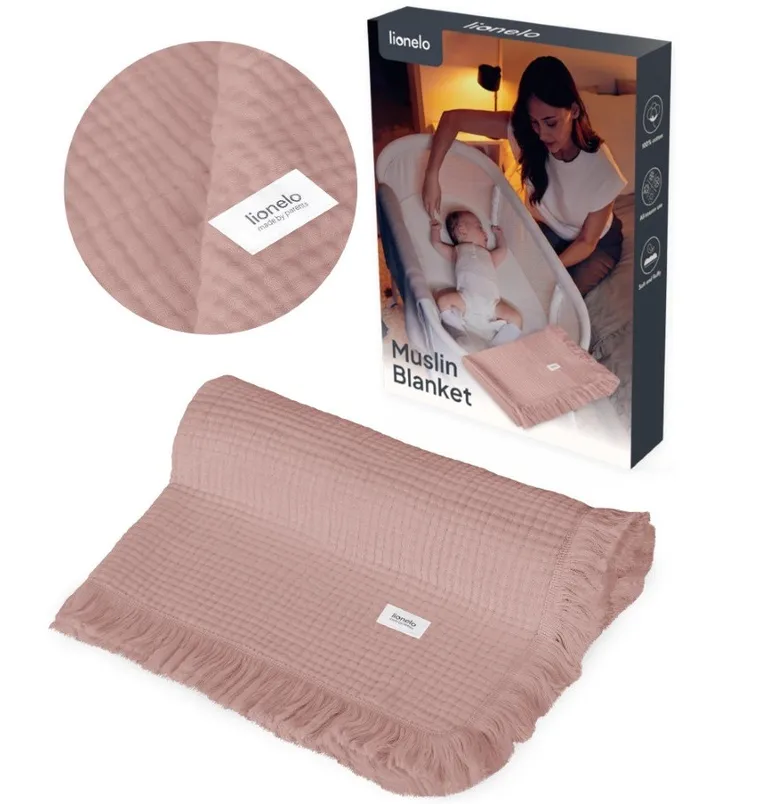 Lionelo, kocyk muślinowy, Dusty Pink, 70-100 cm