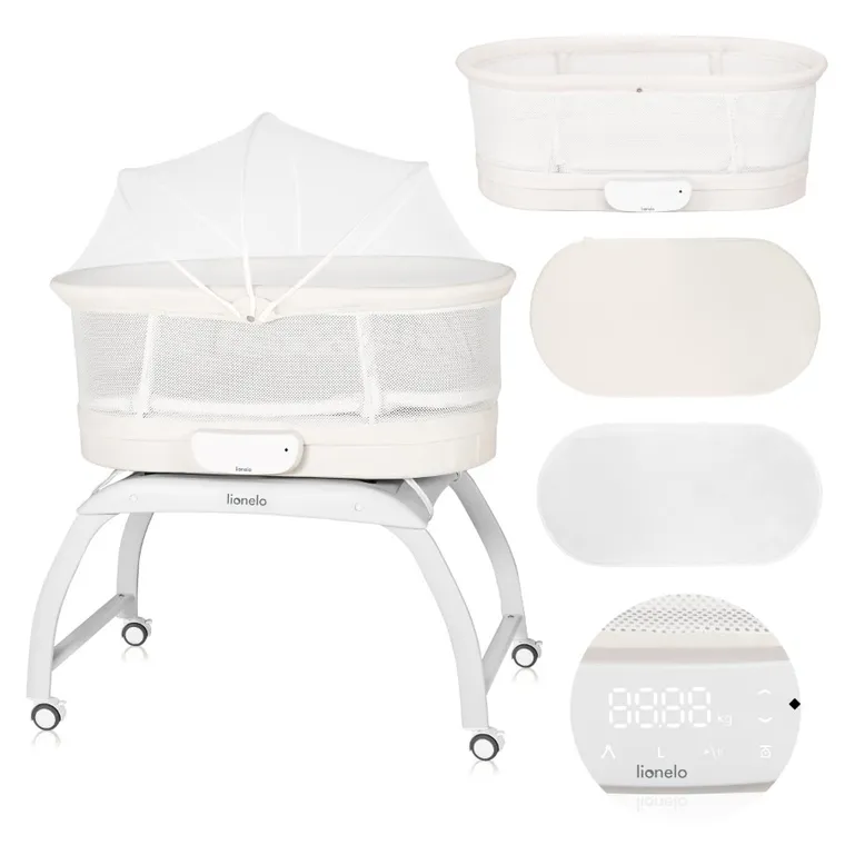 Lionelo, łóżeczko-kołyska z funkcją wagi, coral white