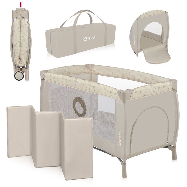 Lionelo, Sven Plus, łóżeczko turystyczne z akcesoriami, Beige Latte