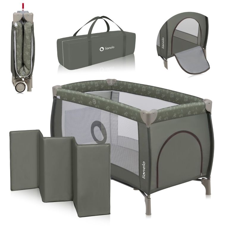 Lionelo, Sven Plus, łóżeczko turystyczne z akcesoriami, Beige Olive