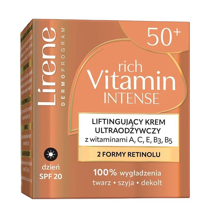 Lirene, Rich Vitamin Intense, liftingujący krem odżywczy na dzień SPF20, 50 ml