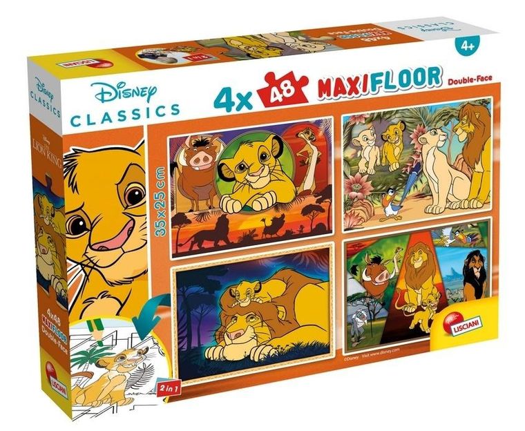 Lisciani, Disney Król Lew, puzzle podłogowe, dwustronne, maxi floor, 4-48 elementów