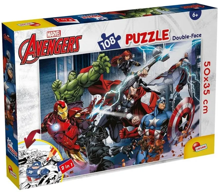 Lisciani, Marvel Avengers, puzzle dwustronne, 108 elementów