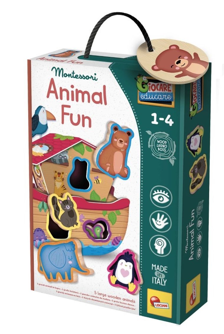 Lisciani, Montessori, Baby Wood, Animal Fun, gra edukacyjna z figurkami