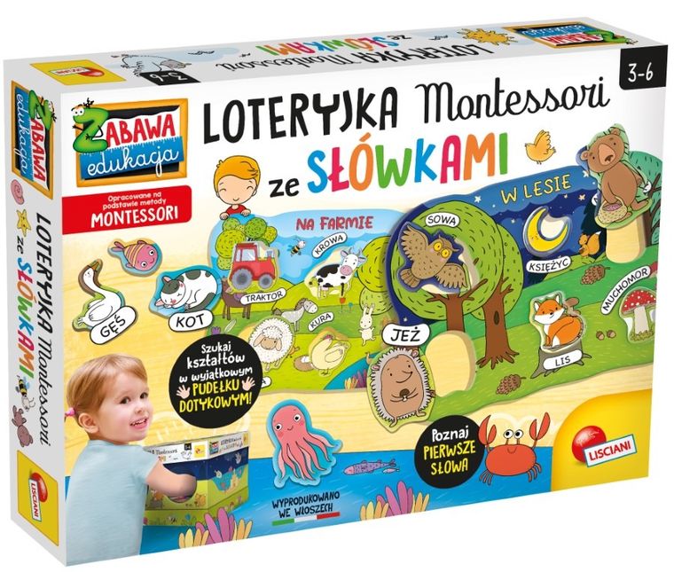 Lisciani, Montessori, loteryjka ze słówkami, gra edukacyjna