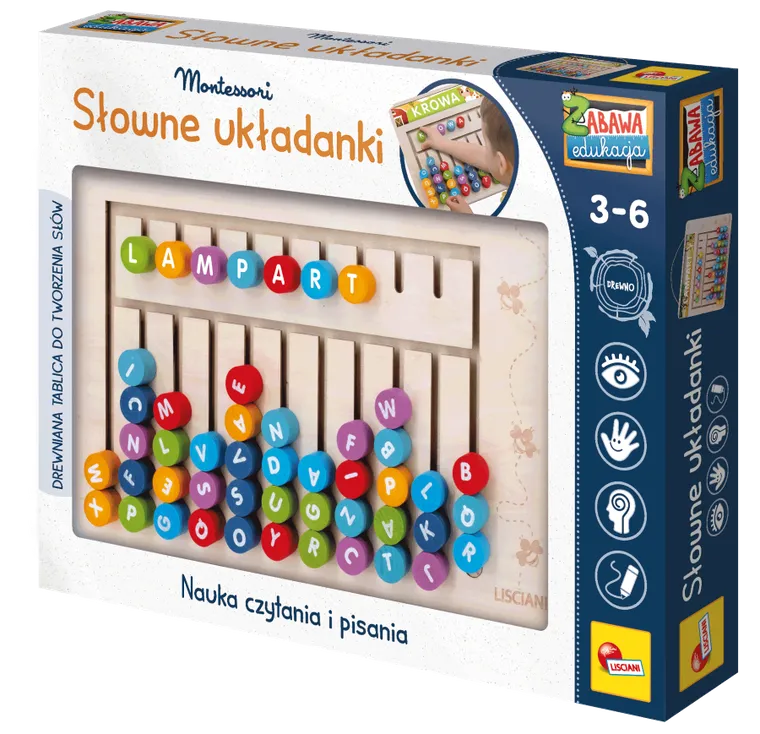 Lisciani, Montessori, Słowne układanki, tablica do nauki czytania i pisania
