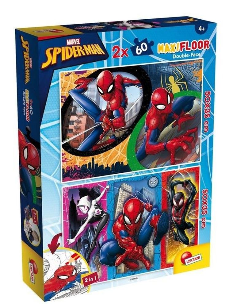 Lisciani, Spider-Man, puzzle podłogowe, dwustronne, maxi floor, 2-60 elementów
