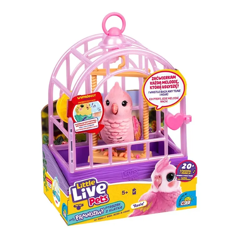 Little Live Pets, Mój Prawdziwy Ptaszek, Rosie, ćwierkający ptaszek w klatce, zabawka interaktywna, różowy