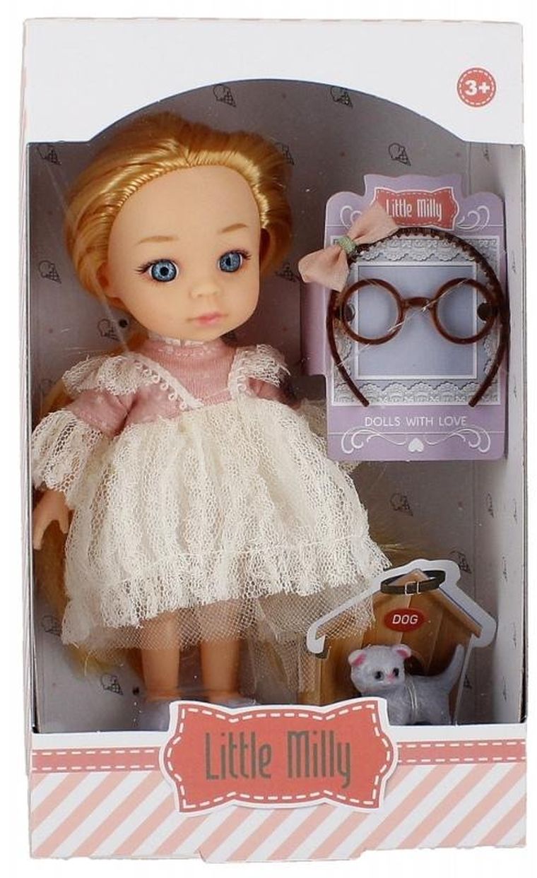 Little Milly, lalka z akcesoriami i kotkiem, 15 cm