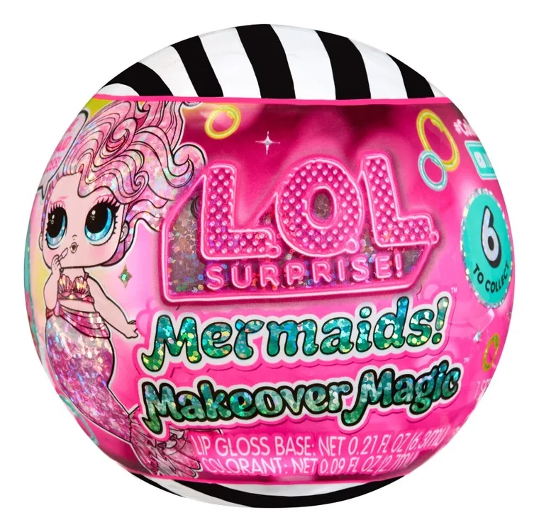 L.O.L. Surprise, Mermaids! Makeover Magic, kula niespodzianka z laleczką i błyszczykiem, 1 szt.