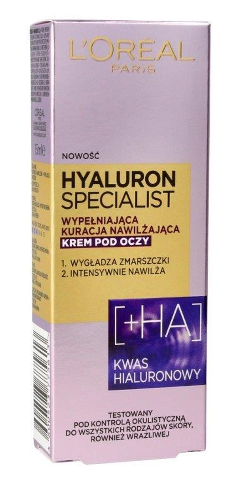 L'Oreal, Hyaluron Specjalist, krem-kuracja nawilżająco wygładzający pod oczy, 15 ml