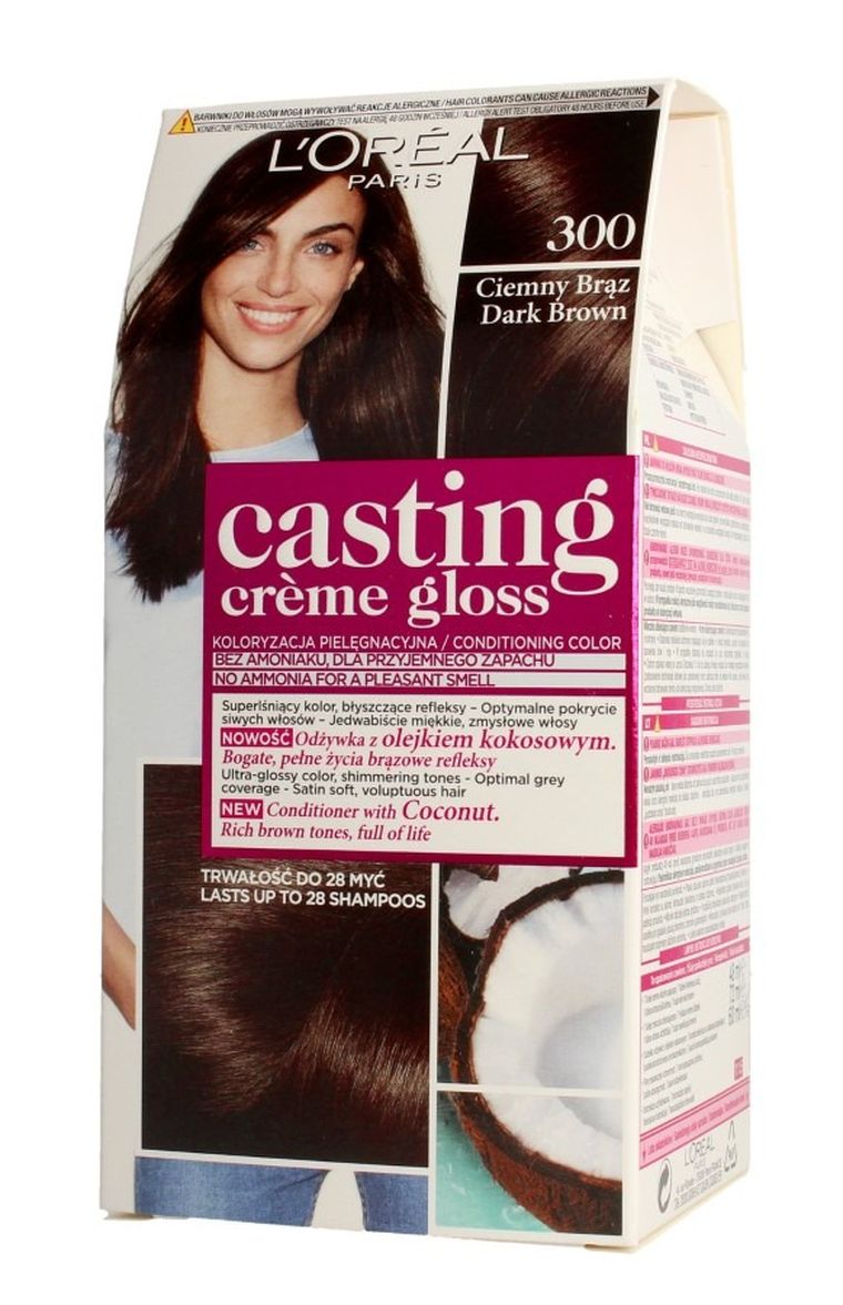 L'Oreal Paris, Casting Creme Gloss farba do włosów, 300 ciemny brąz