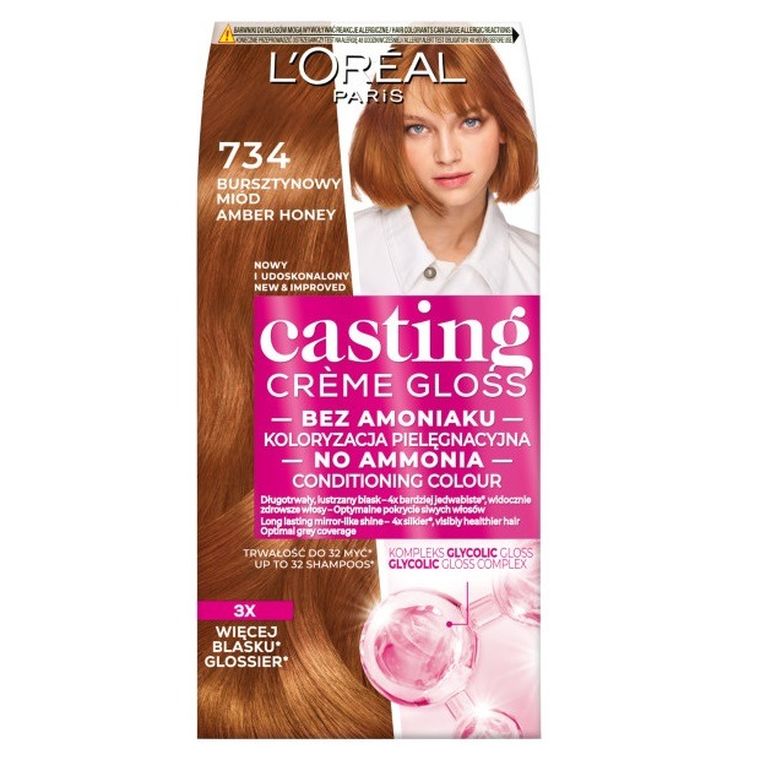 L'Oreal Paris, Casting Creme Gloss, farba do włosów, 734 Bursztynowy Miód