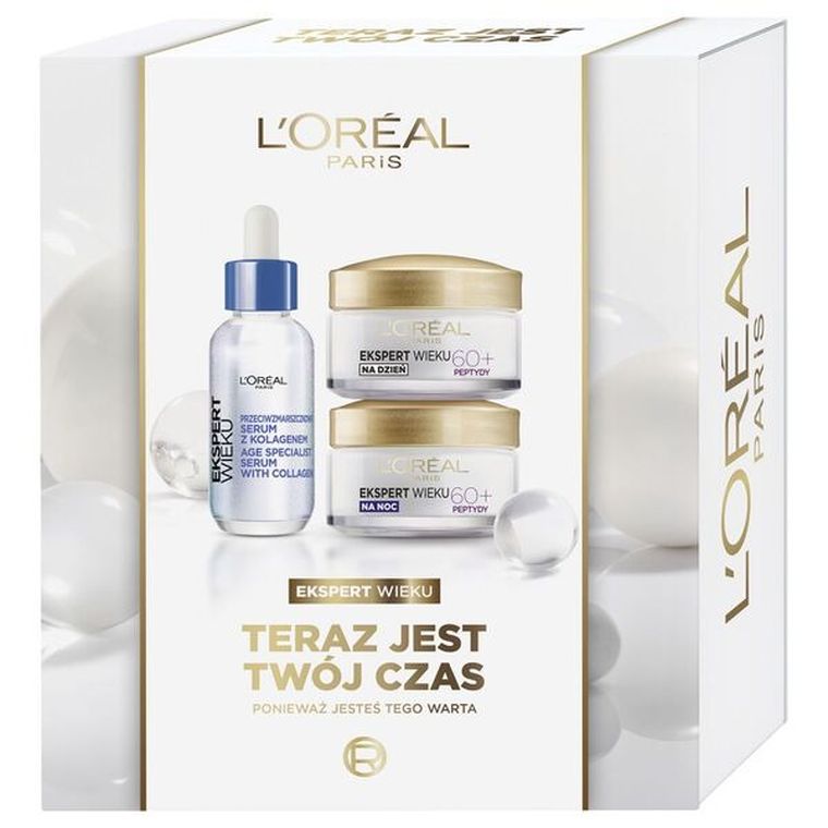 L'Oreal Paris, Ekspert Wieku 60+, zestaw: serum do twarzy, 30 ml + krem na dzień, 50 ml + krem na noc, 50 ml