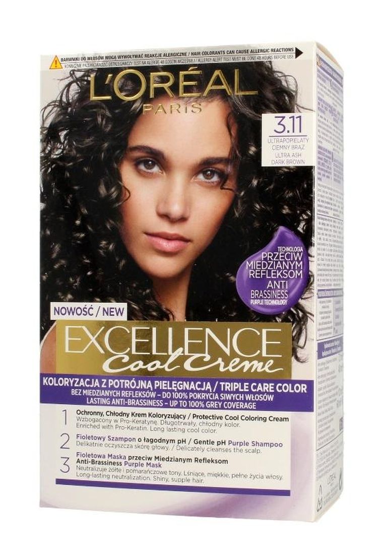 L'Oreal Paris, Excellence Cool Creme, krem koloryzujący, 3.11, ultra popielaty ciemny brąz