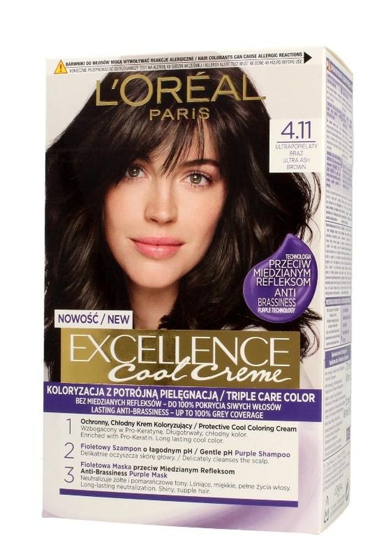 L'Oreal Paris, Excellence Cool Creme, krem koloryzujący, 4.11, ultra popielaty brąz