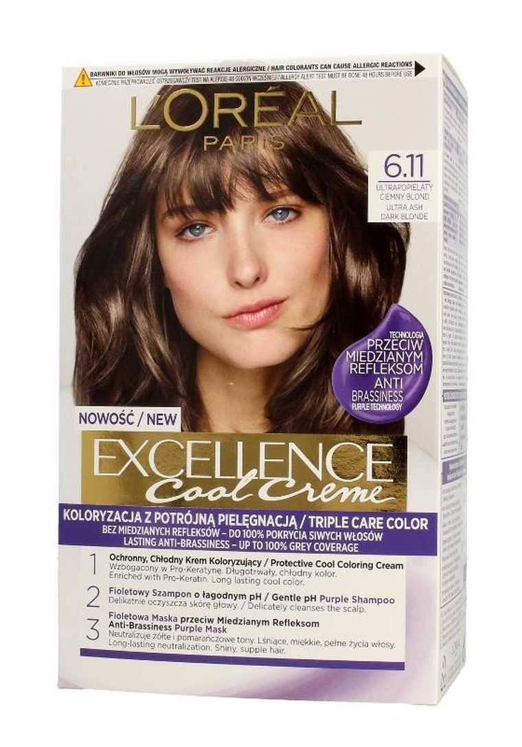 L'Oreal Paris, Excellence Cool Creme, krem koloryzujący, 6.11, ultra popielaty ciemny blond