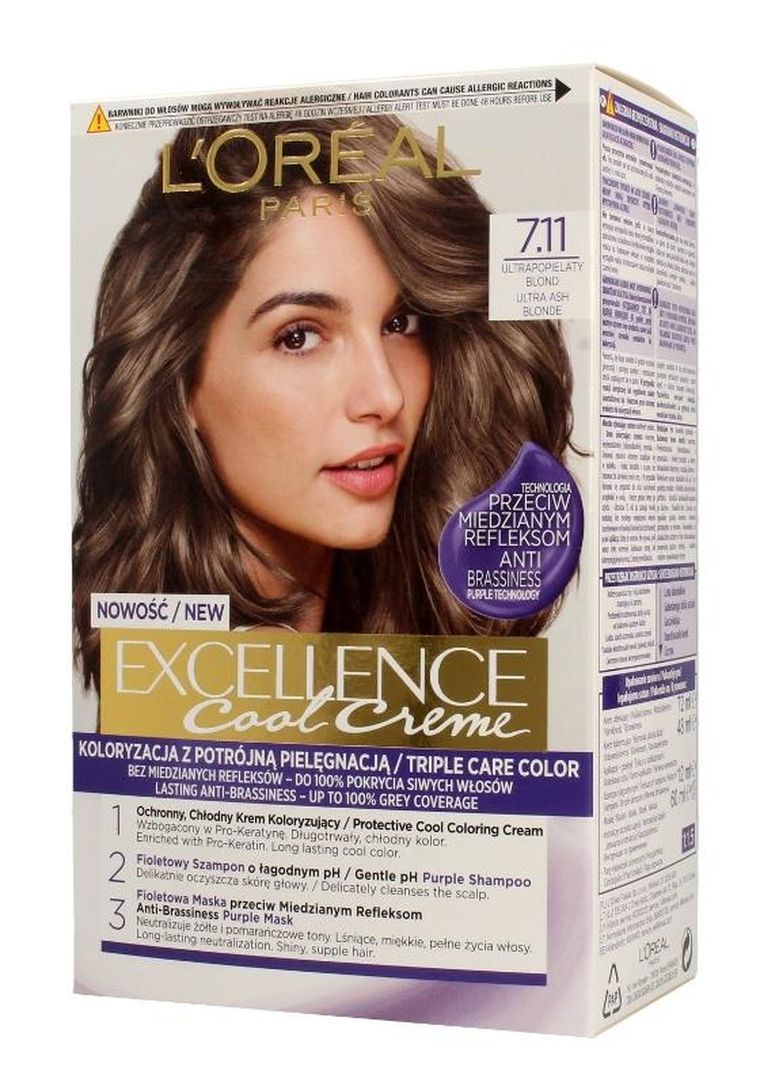 L'Oreal Paris, Excellence Cool Creme, krem koloryzujący, 7.11, ultra popielaty blond