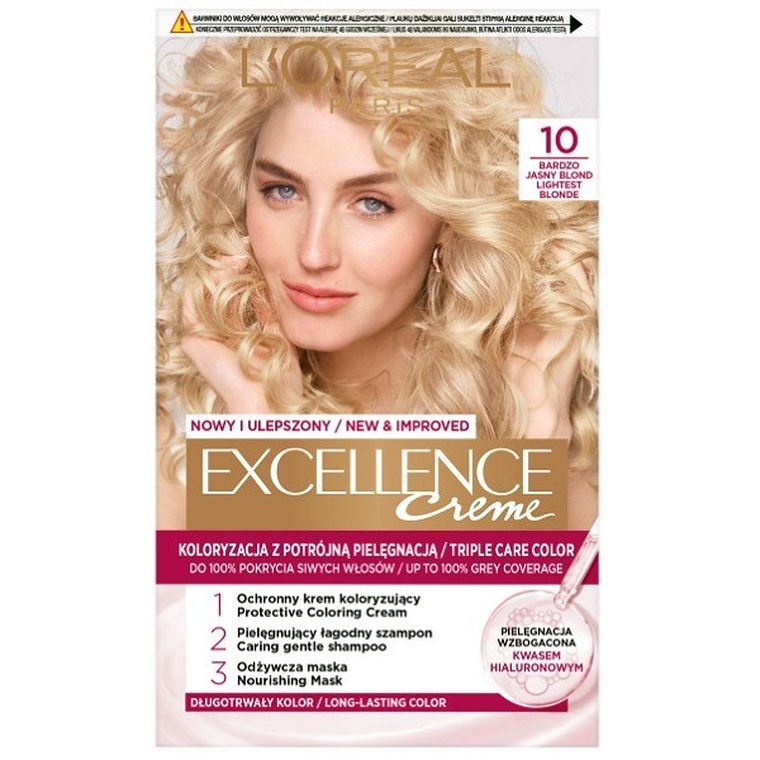 L'Oreal Paris, Excellence Creme, farba do włosów, 10 Bardzo Jasny Blond