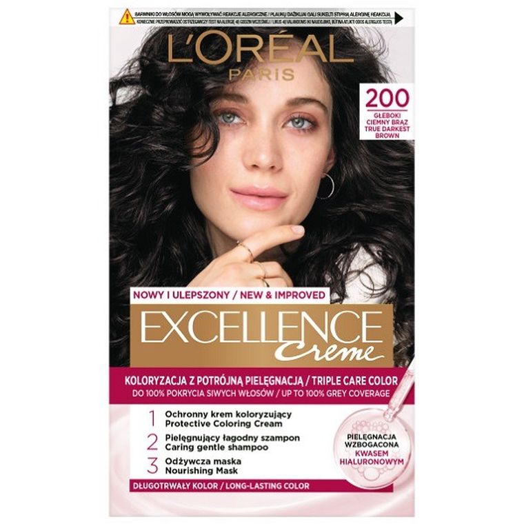 L'Oreal Paris, Excellence Creme, farba do włosów, 200, Głęboki Ciemny Brąz