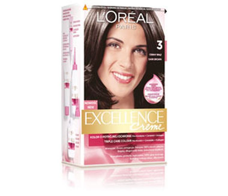 L'Oreal Paris, Excellence Creme, farba do włosów, 3 Ciemny Brąz
